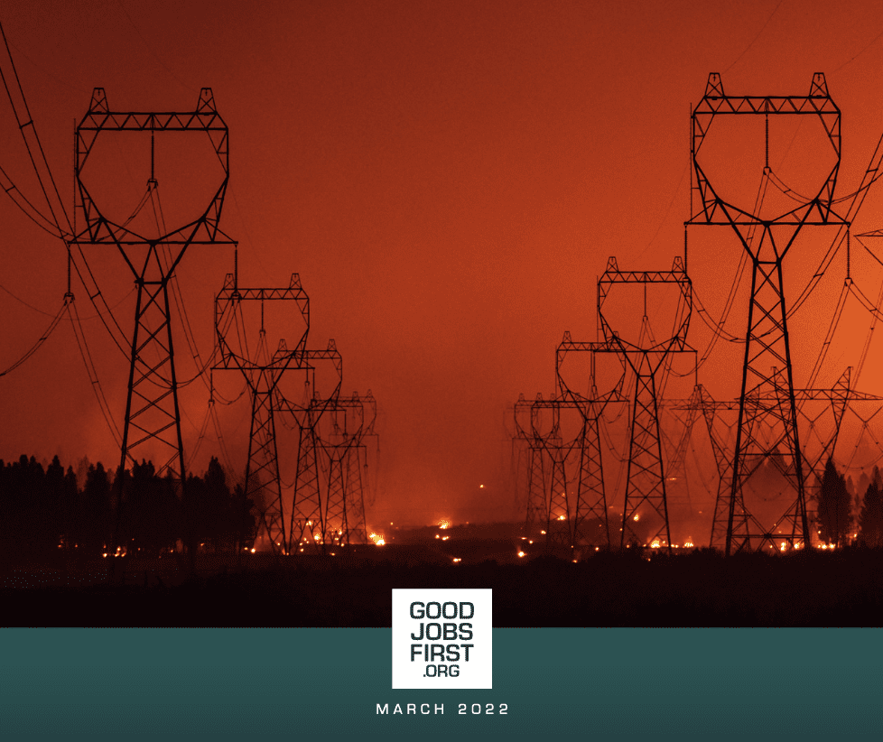 Image of power lines. It is the cover of a report titled: Policing the Grid Safety and Service Enforcement by State Public Utility Commissions