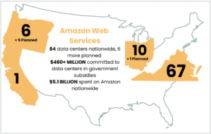 Chart showing some of the subsidies Amazon Web Services has received for data centers.