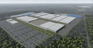 An artist rendering of the Freyr Battery facility the start-up Norwegian company plans to build in Coweta County, Georgia.